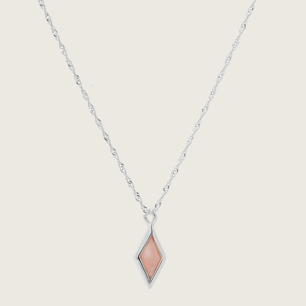 Silver Ethereal Pink Opal October Birthstone Pendant Necklace