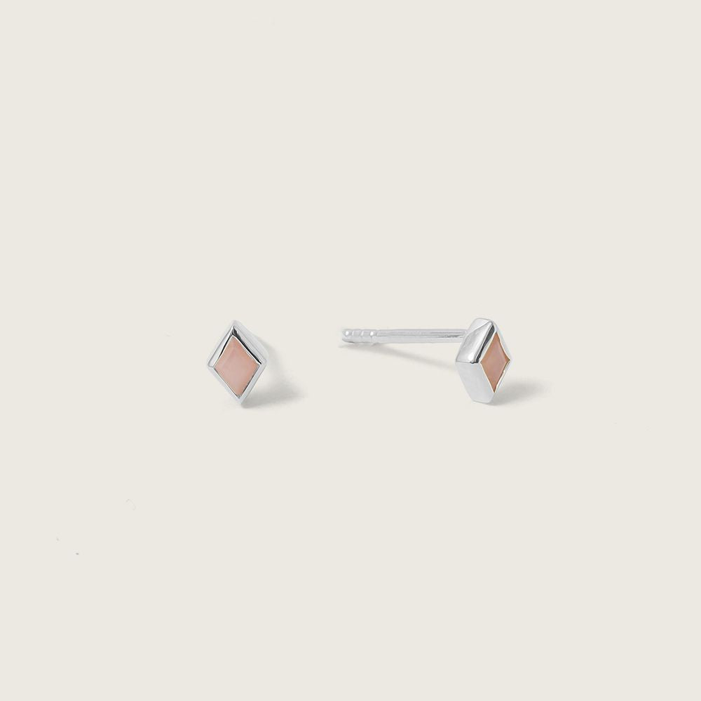 Silver Ethereal Pink Opal October Birthstone Stud Earrings