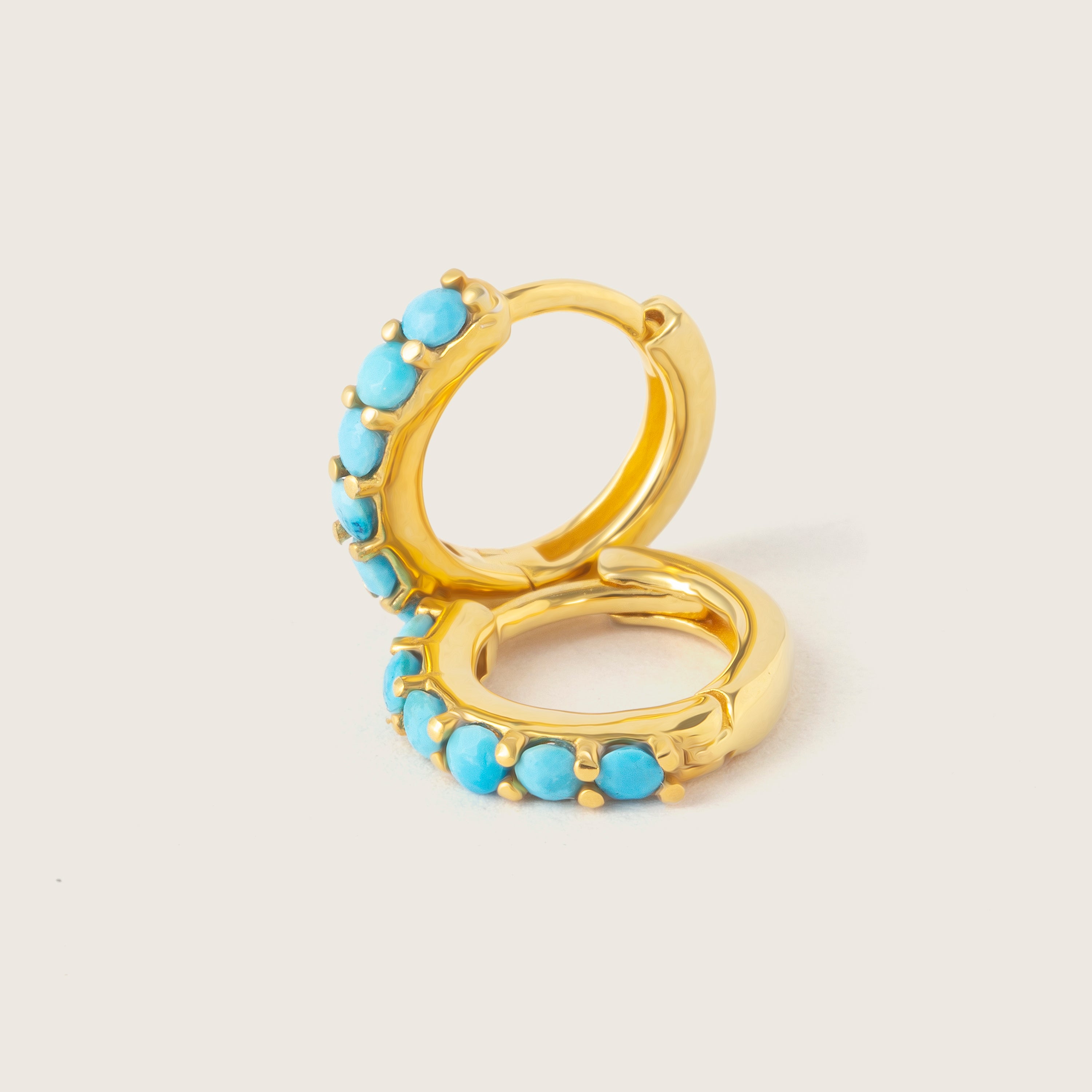 Gold Turquoise Gemstone Huggie Earrings