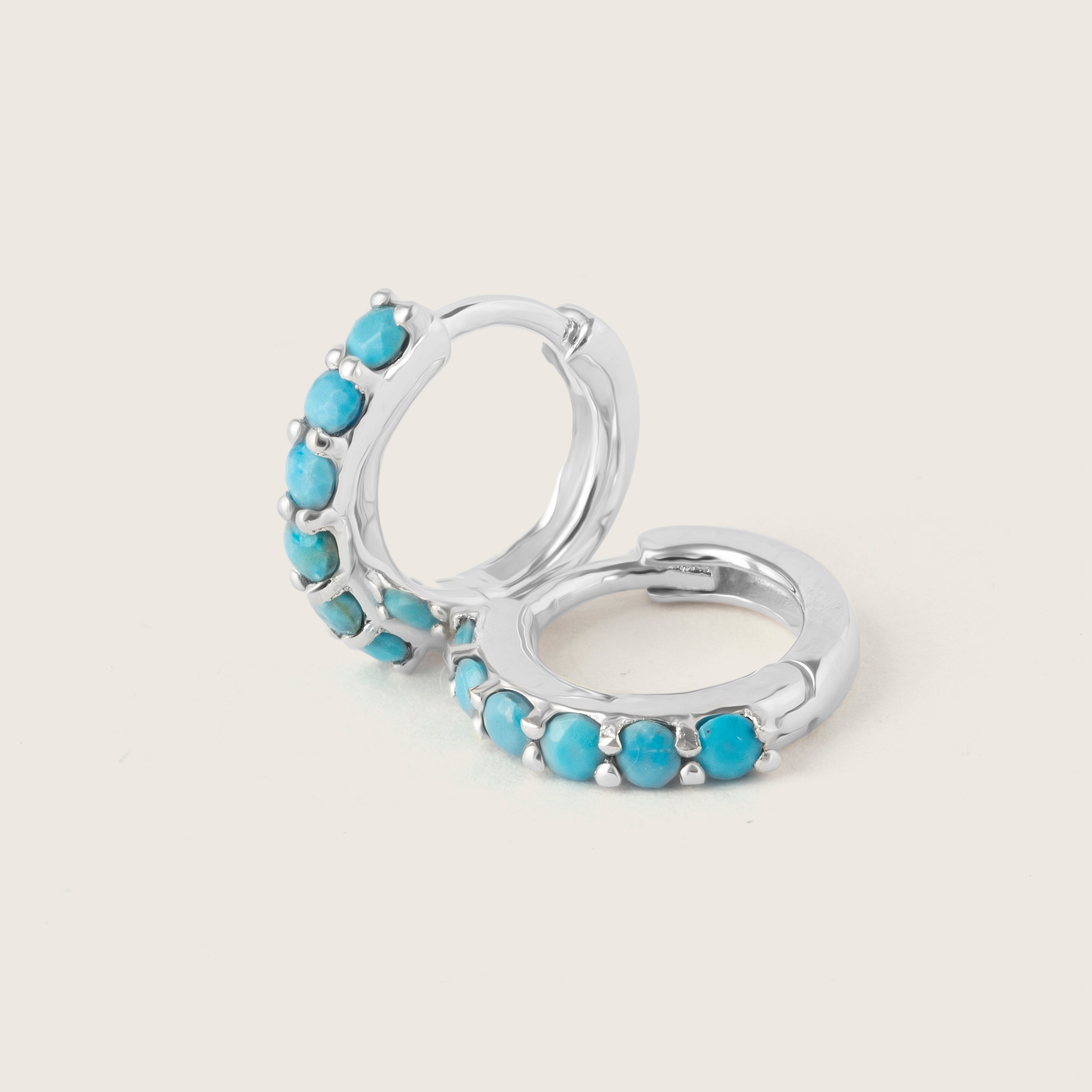 Silver Turquoise Gemstone Huggie Earrings