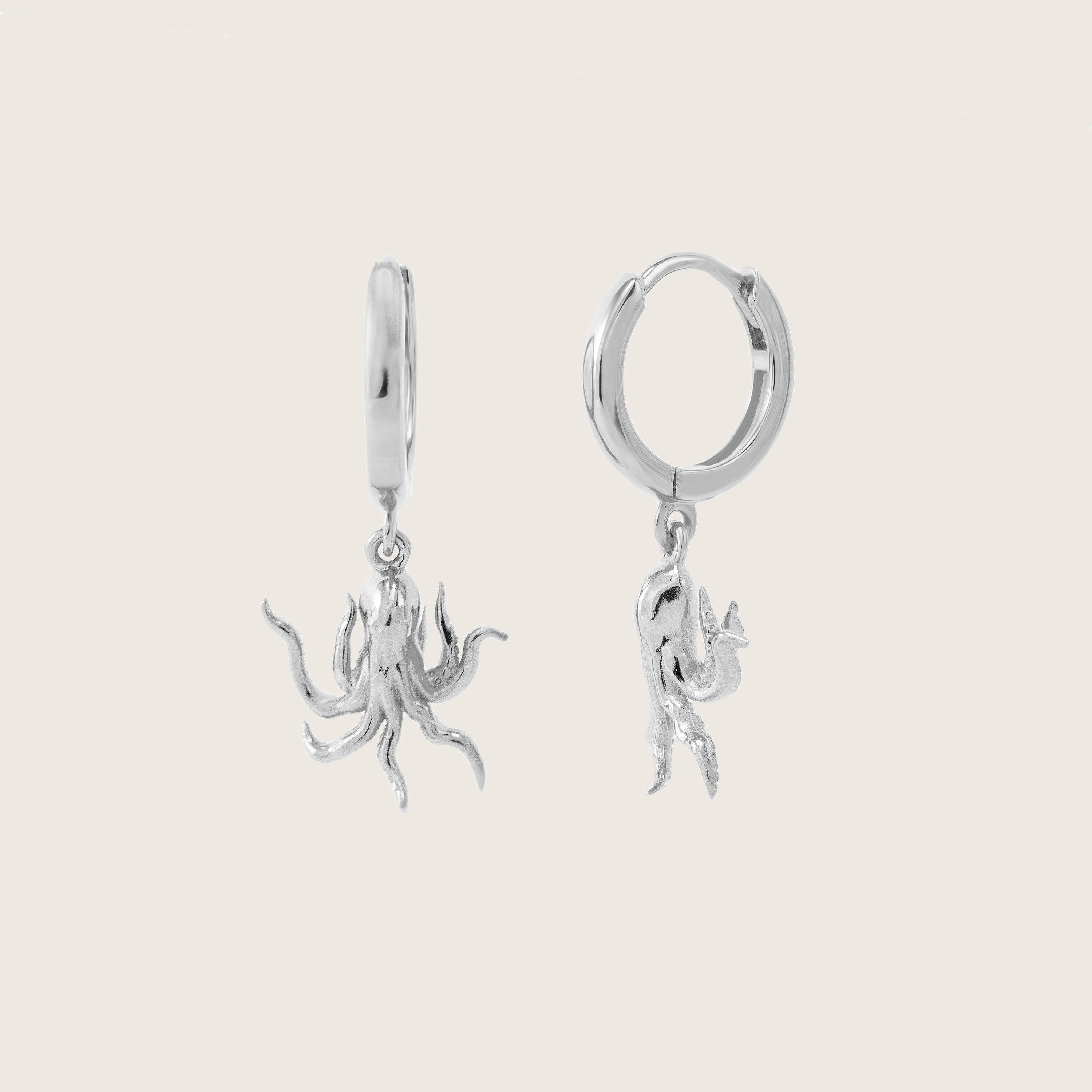 Silver Octopus Huggie Earrings
