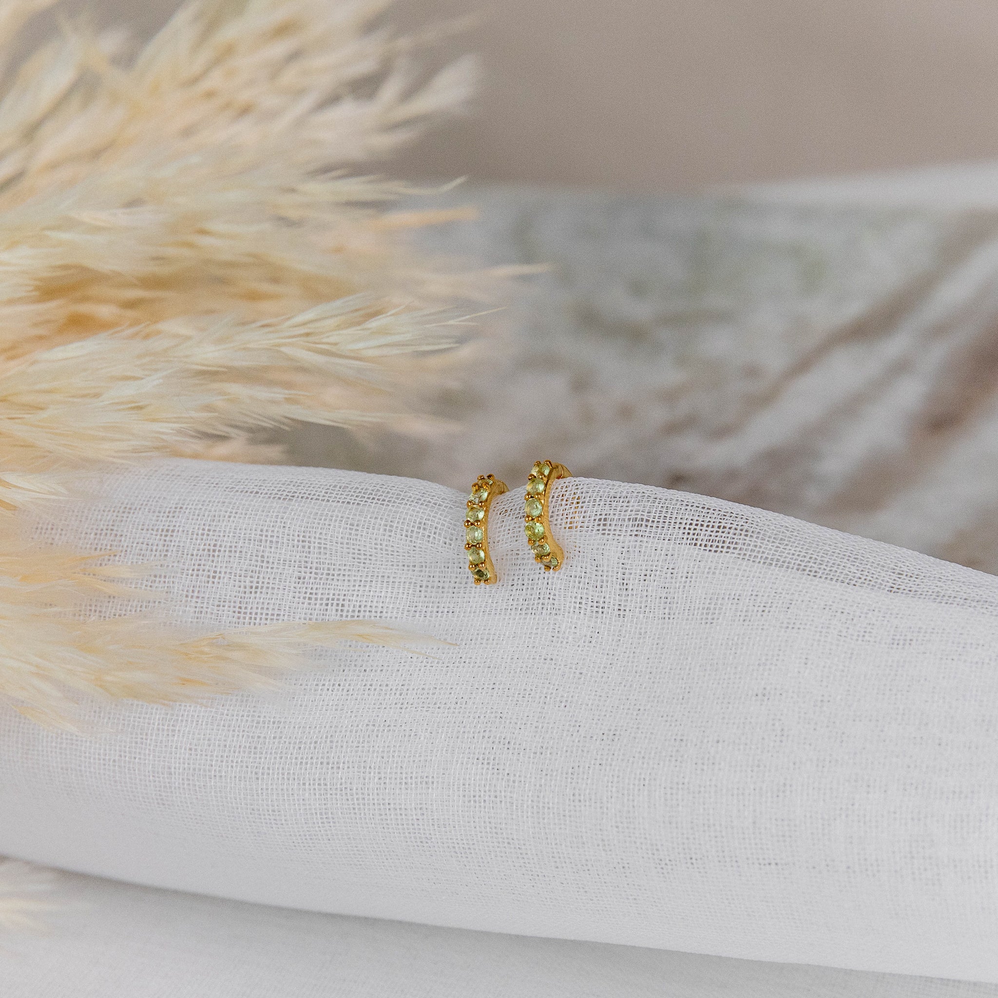 Gold Peridot Gemstone Huggie Earrings