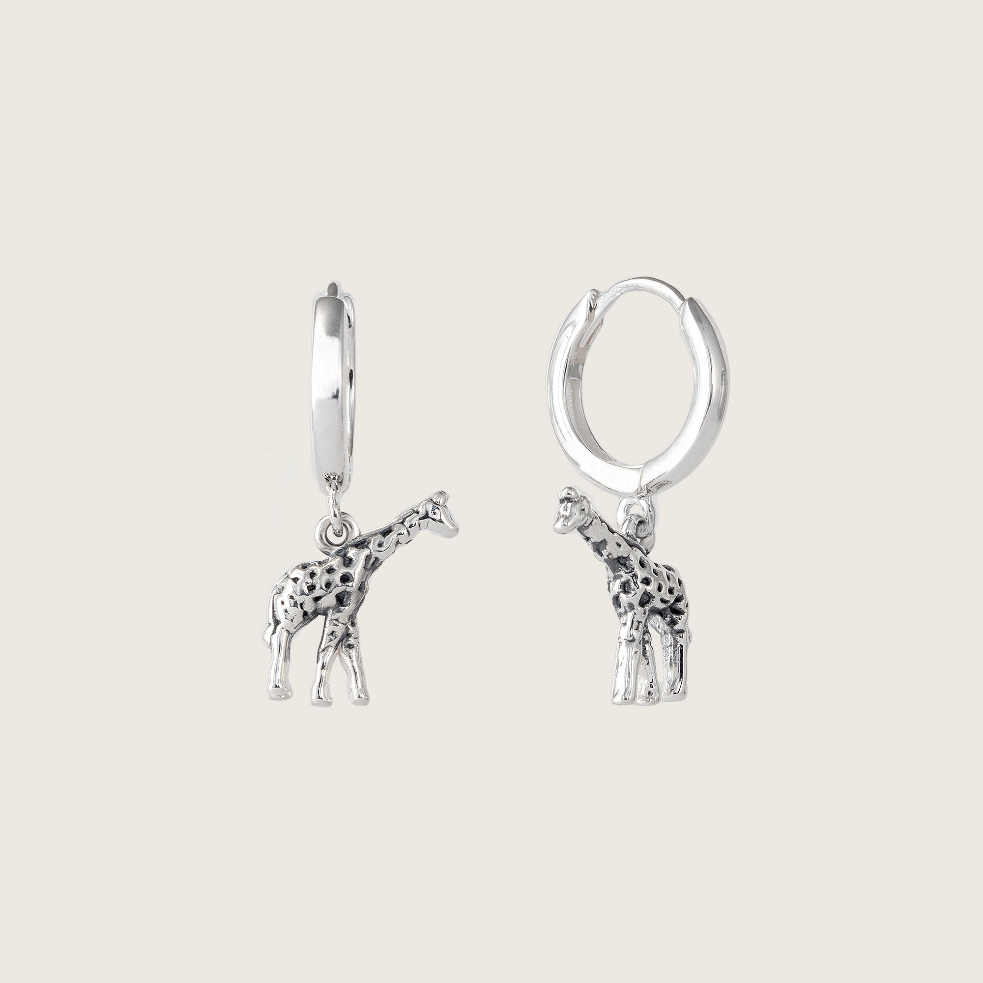 Silver Giraffe Huggie Hoop Earrings
