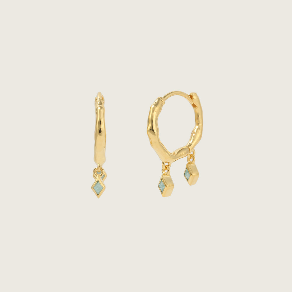 Gold Ethereal Amazonite Double Charm Huggie Earrings