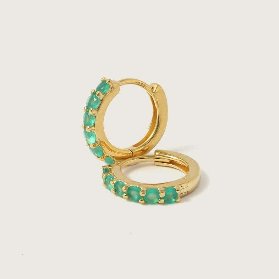 Gold Green Onyx Gemstone Huggie Earrings