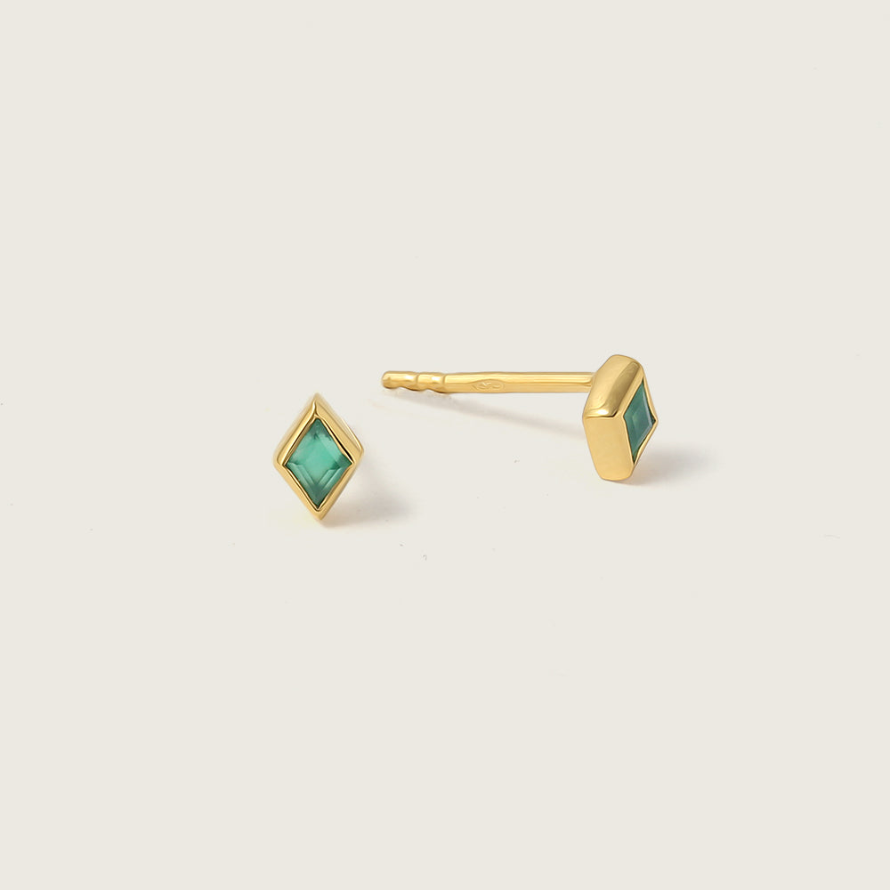 Gold Ethereal Green Onyx May Birthstone Stud Earrings