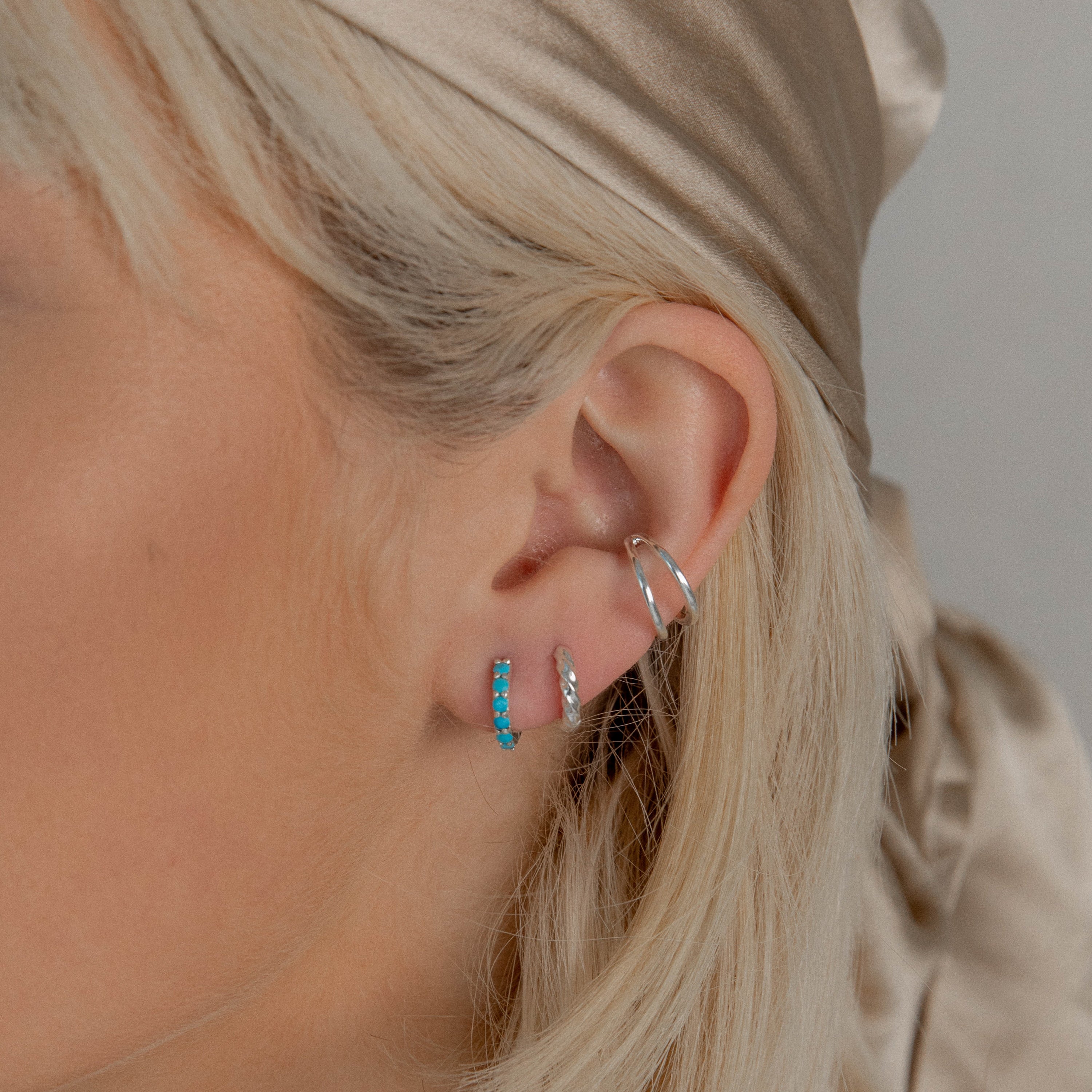 Silver Turquoise Gemstone Huggie Earrings