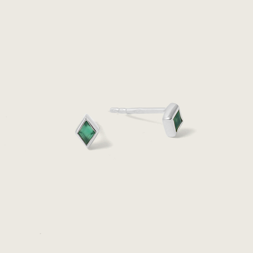 Silver Ethereal Green Onyx May Birthstone Stud Earrings