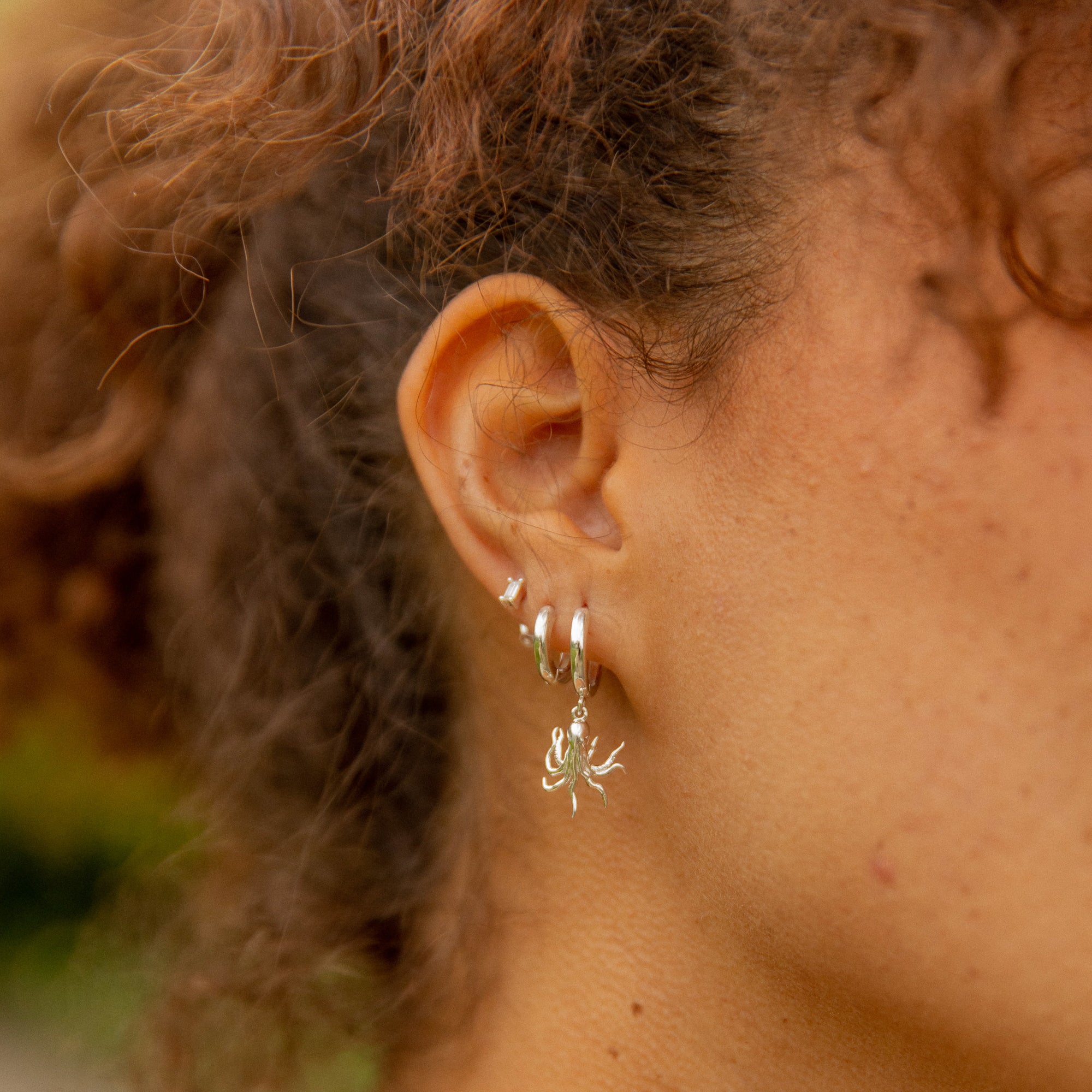 Silver Octopus Huggie Earrings