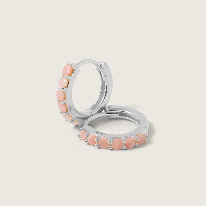 Silver Pink Opal Gemstone Huggie Earrings