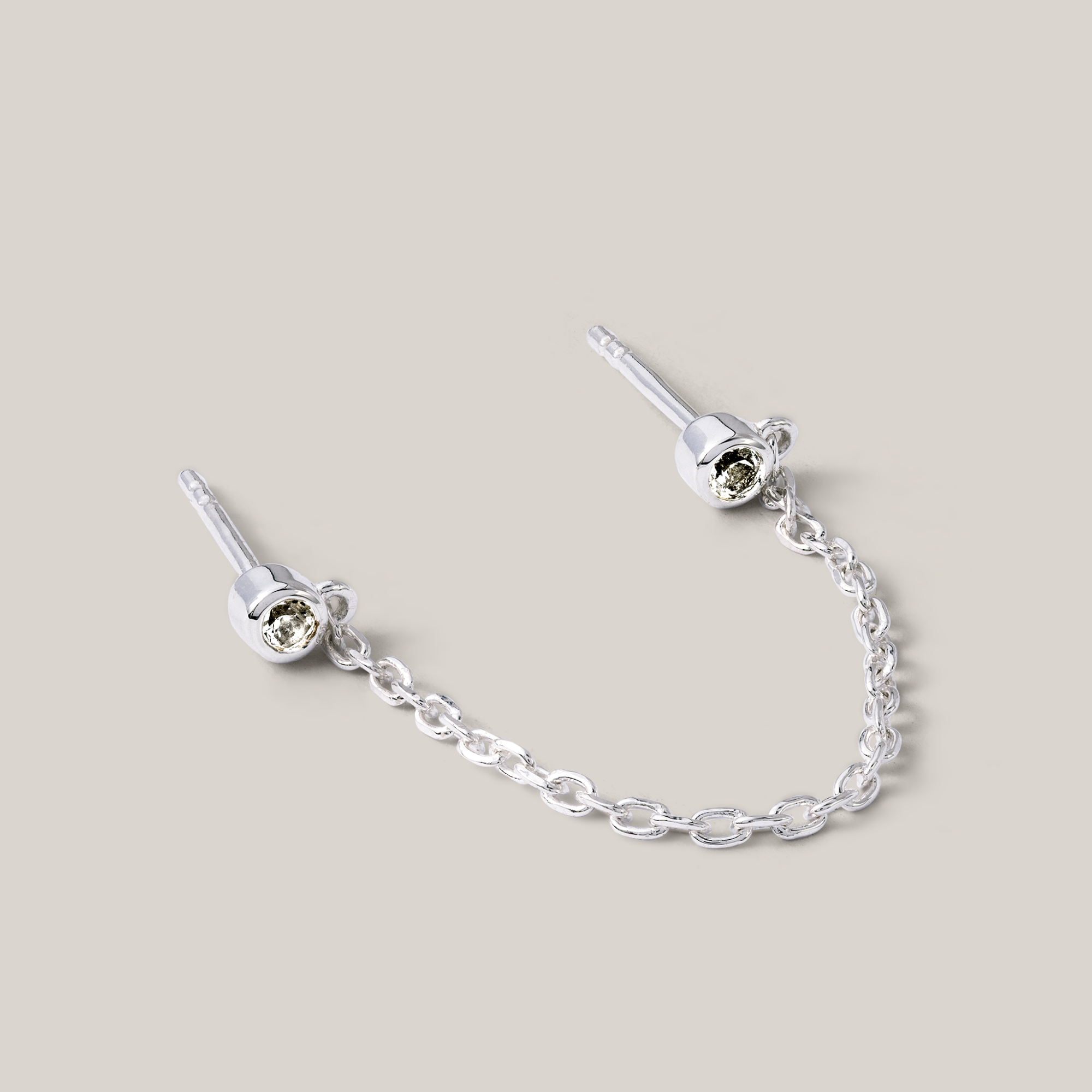 Silver Single White Topaz Chain Stud Earring