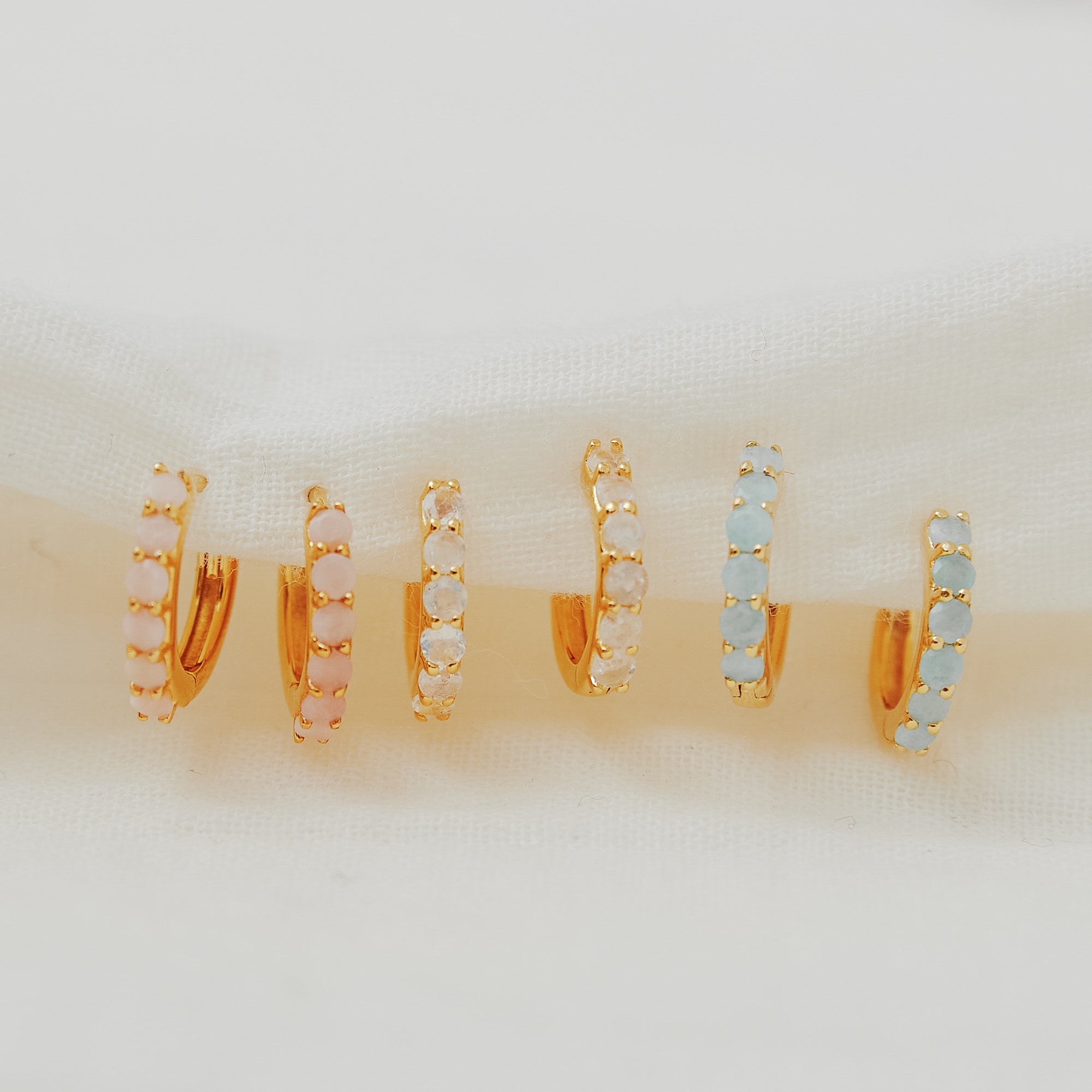 Gold Amazonite Gemstone Huggie Earrings