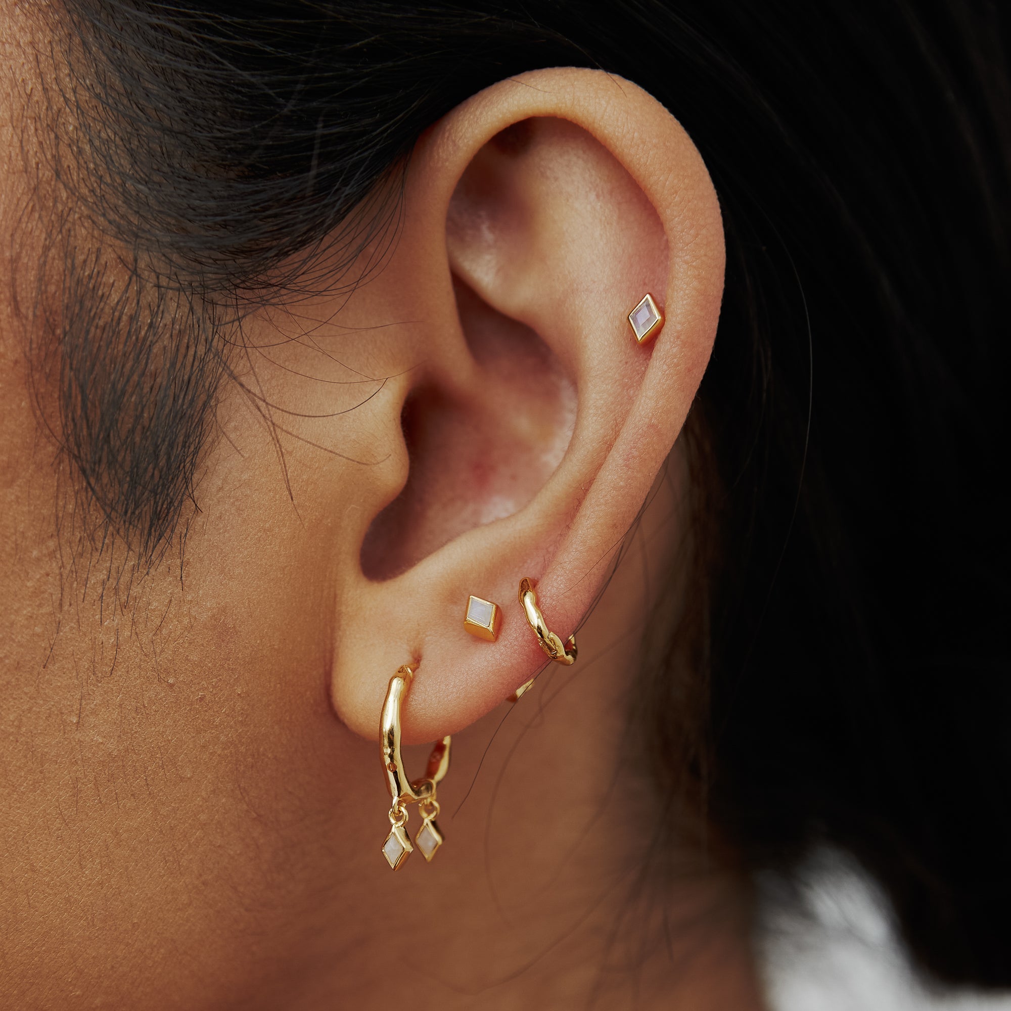 Gold Ethereal Moonstone June Birthstone Stud Earrings